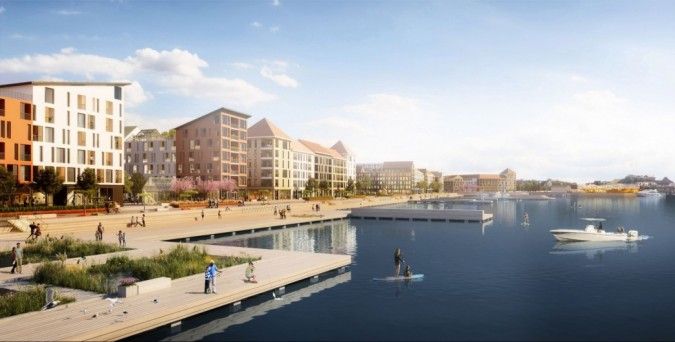 Visionsbild av framtida kajpromenaden i Västerport