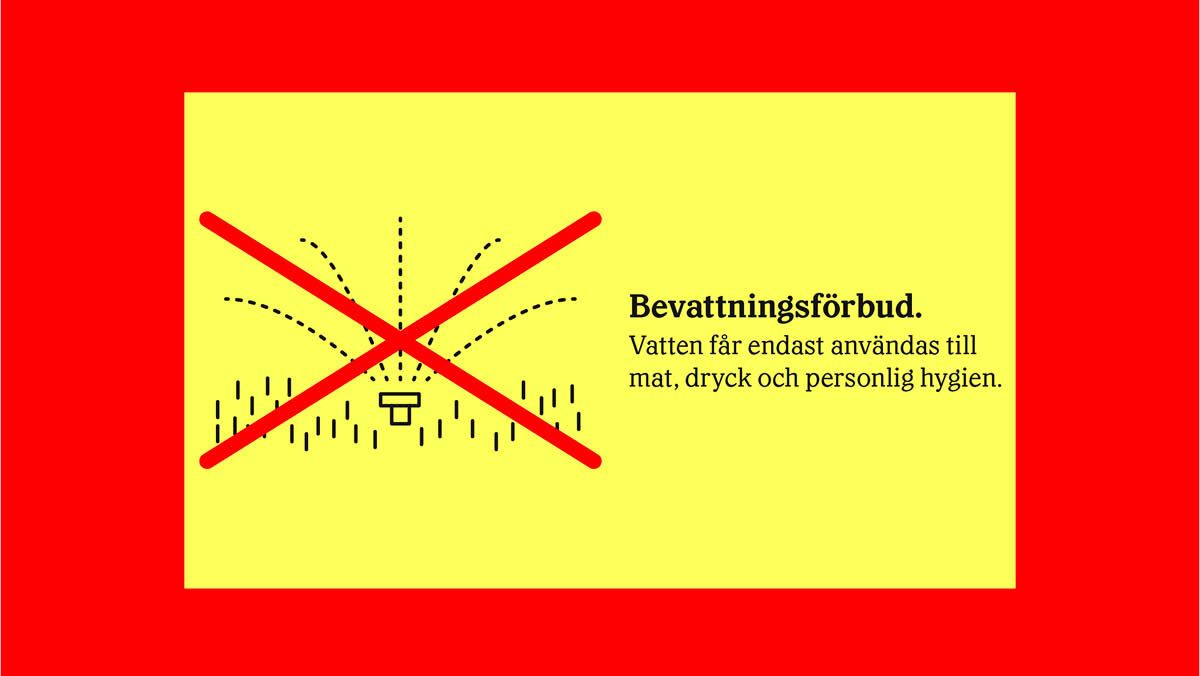 Illustration över bevattning av gräsmatta med kryss över. 